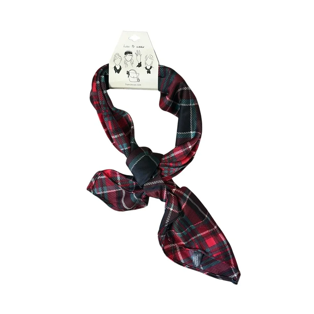 Francesca's Red Green Plaid Hair Scarf Tartan Bandana Headband Holiday Accessory